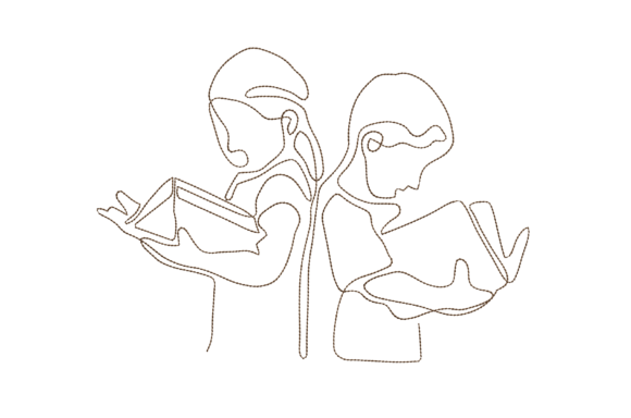 Children Reading Embroidery Design
