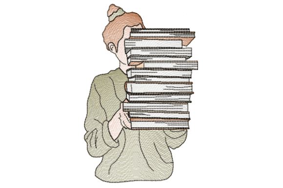 Girl and Books Embroidery Design